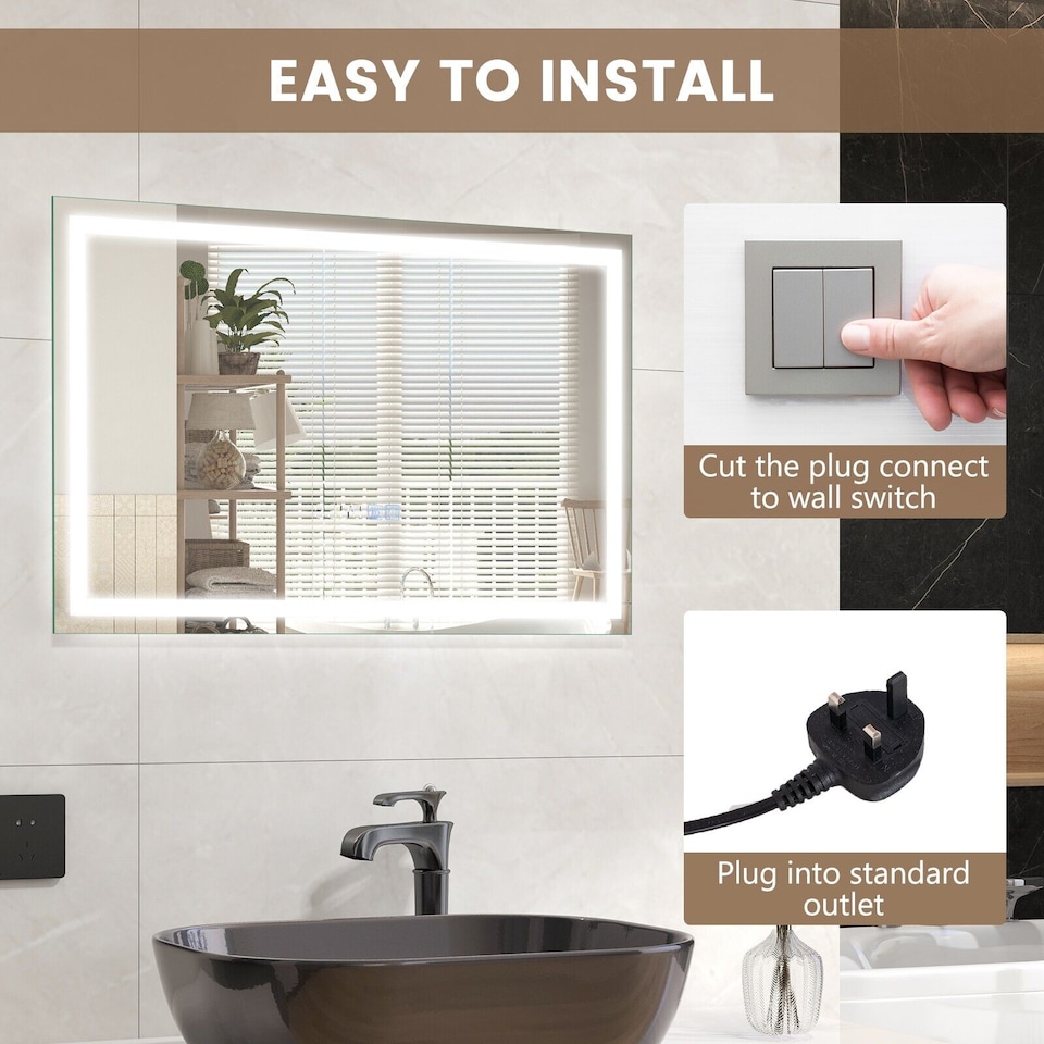 image 1 of COSTWAY 75 x 50 CM LED Lighted Bathroom Mirror Wall Mounted