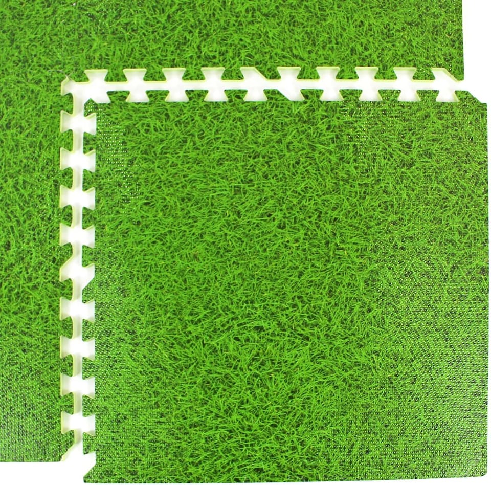 image 1 of Actiasmat Grass Effect EVA Interlocking Foam Mats (4 Tiles, 16sqft - 1.49sqm, Green, Anti-Fatigue)