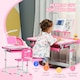 image 8 of HOMCOM Kids Desk and Chair Set, Height Adjustable Study Desk with USB Lamp | Pink