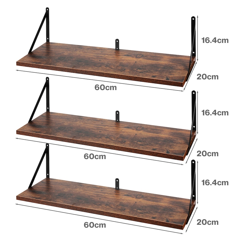 image 1 of Levede Floating Shelves Wall Wood Rustic with Brackets Vintage Brown Set of 3