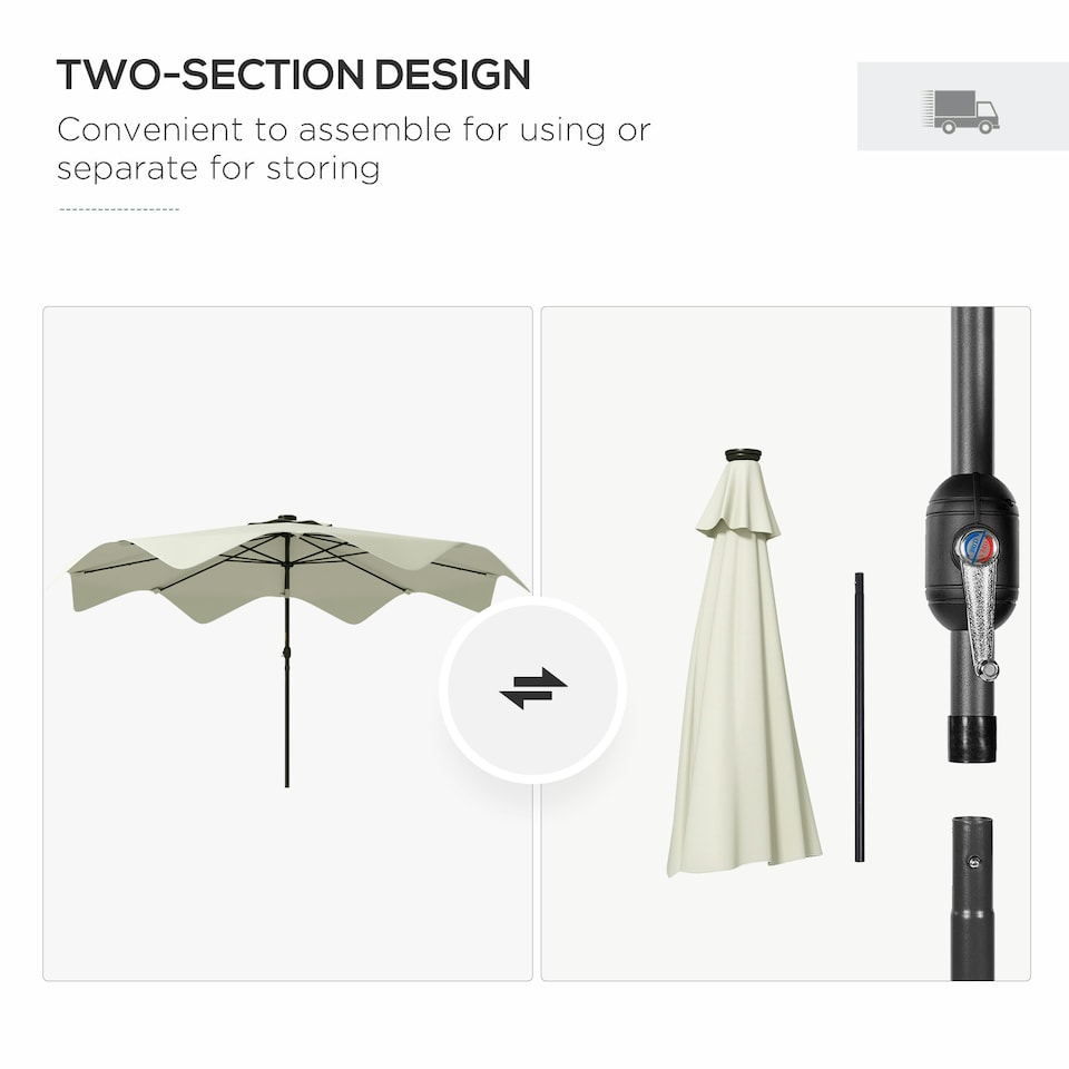 image 1 of Outsunny Garden Parasol Umbrella with LED Lights and Tilt, Table Umbrella