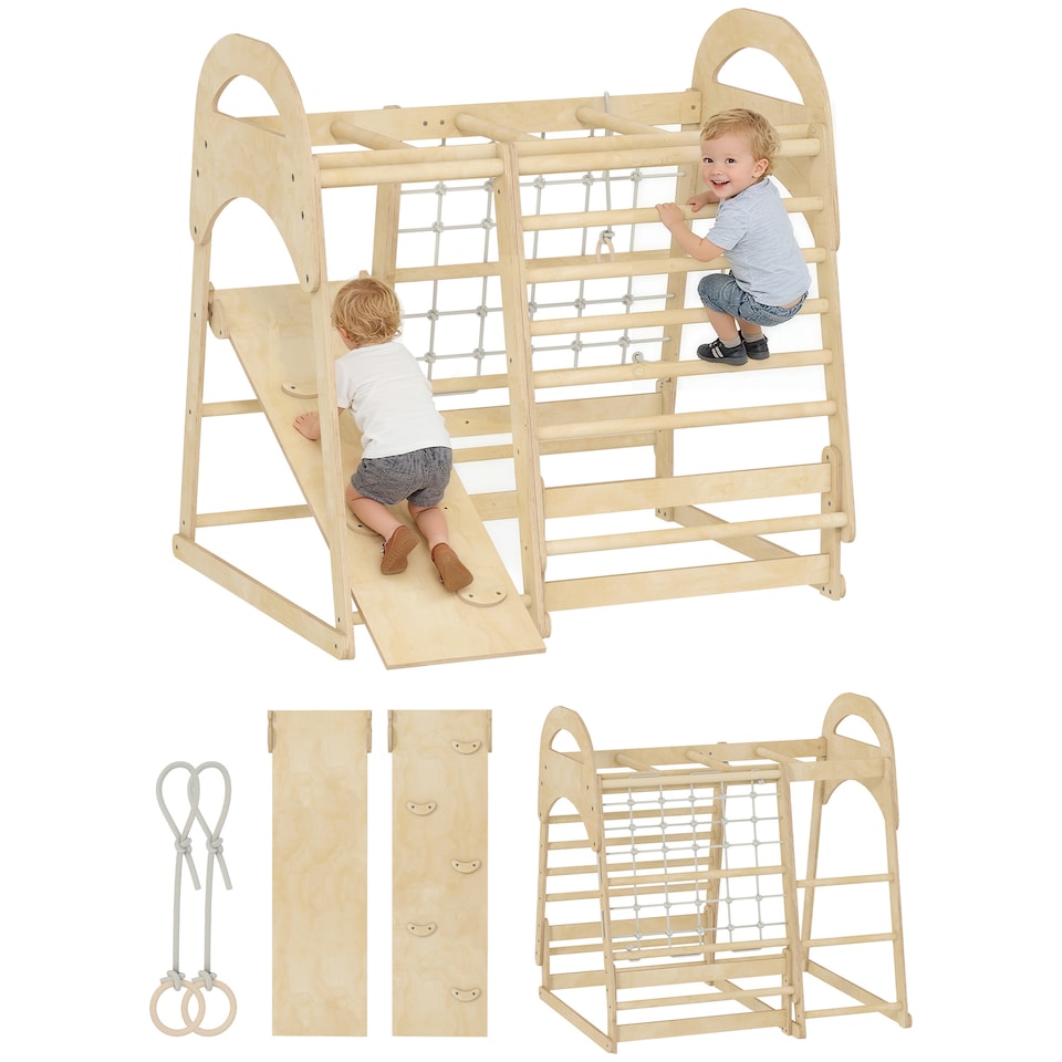 image 1 of AIYAPLAY 6 in 1 Kids Climbing Frame with Slide, Monkey Bars, Ladder