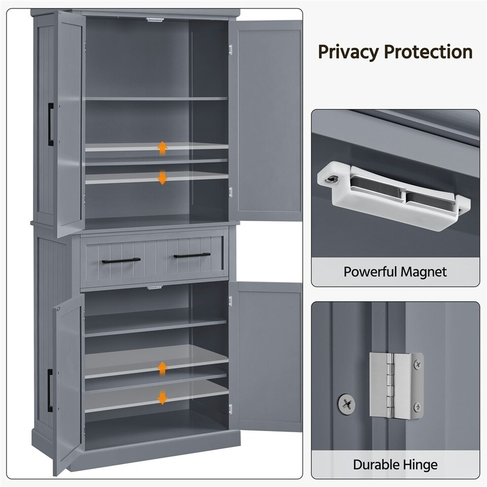 image 1 of Yaheetech Tall Pantry Cupboard with Doors and Adjustable Shelves Grey | Dark Grey