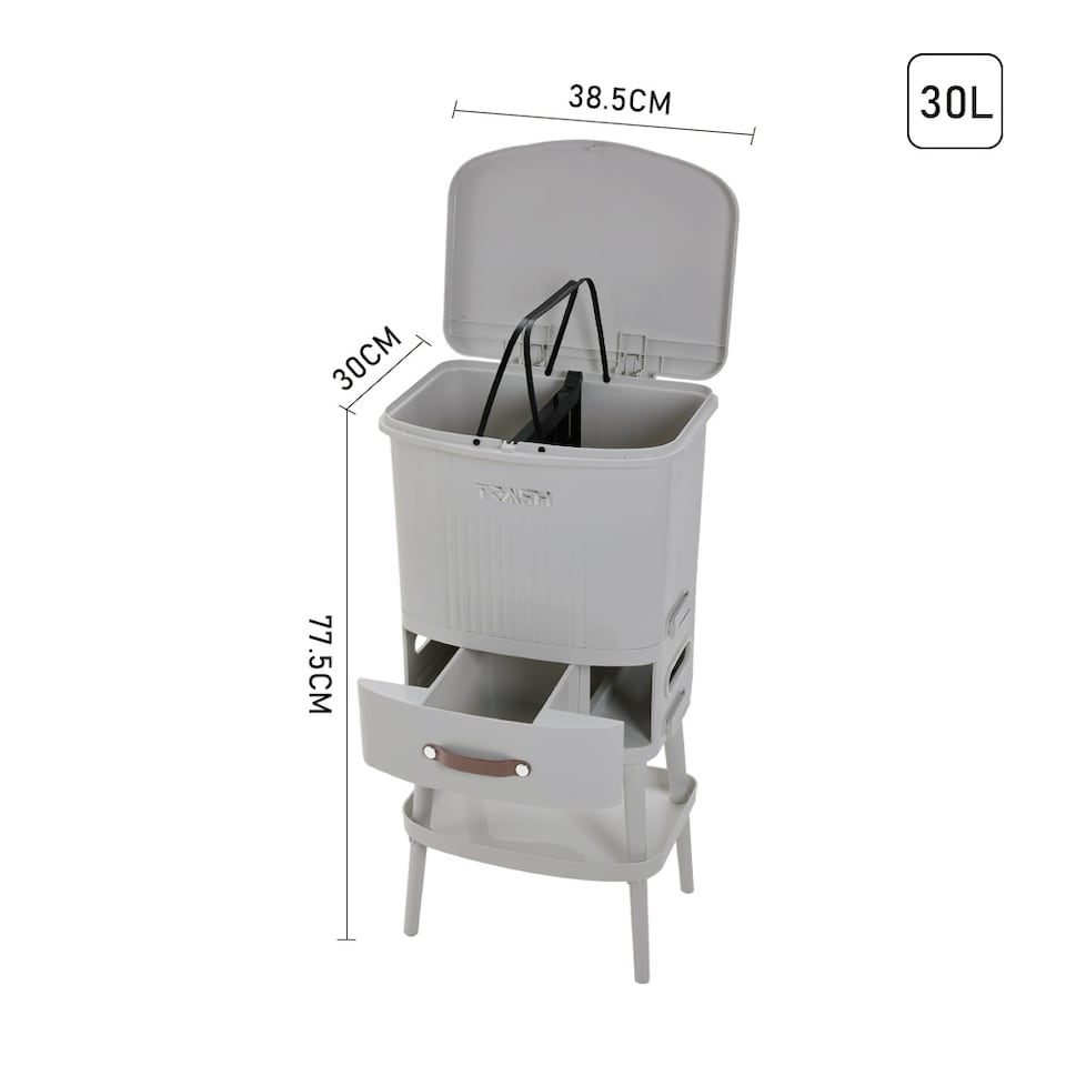 image 1 of Living and Home 30L 2-Tier Dry Wet Separation Trash Bin | Grey
