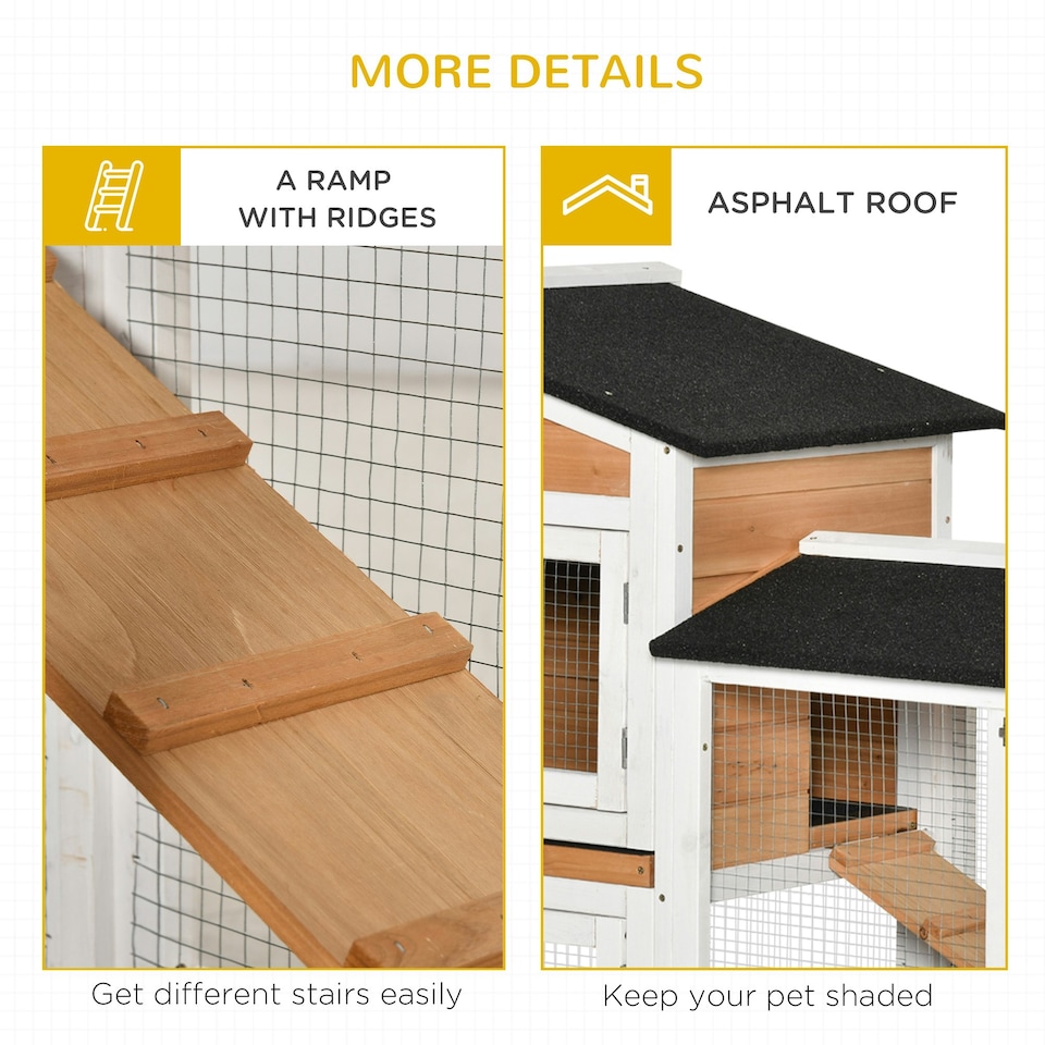 image 1 of PawHut Rabbit Hutch, Bunny Cage Outdoor 2-Tier w/ Wheels & Tray, Yellow