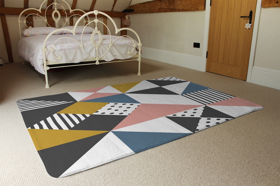 image 1 of Coloured Geometric Pattern Rug | Multi