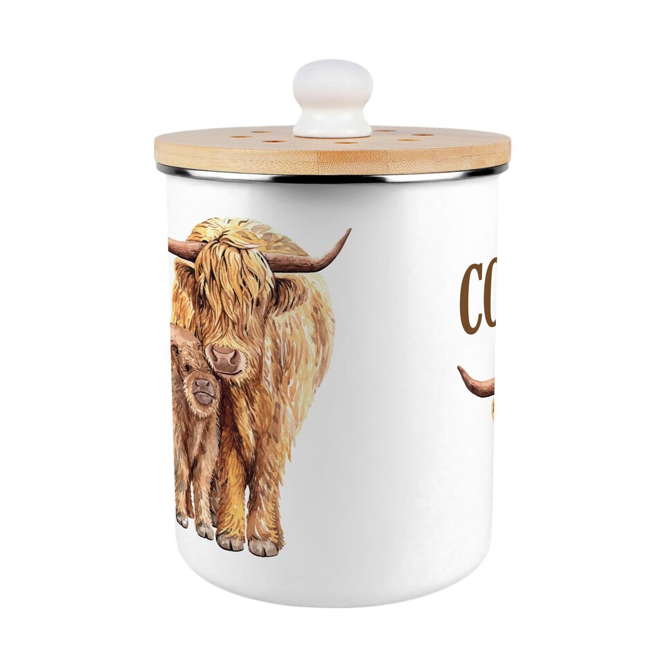 image 1 of Highland Cow Compost Caddy - Metal 2L Decorative Kitchen Food Waste Bin