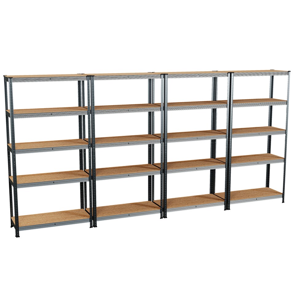 image 1 of Home Vida 5 Tier Large Heavy Duty Adjustable Steel Garage Shelving, Galvanised - Holds 875kg - (Set of 4) | Silver | Silver | Large