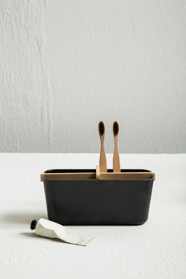 image 1 of Orsina 4 Section Black Storage Organizer, Desk Organizers For Tools, Sturdy Kitchen Drawer Organizer For Utensils