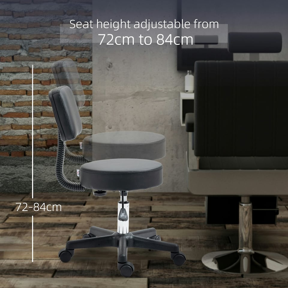 image 1 of HOMCOM Adjustable Swivel Salon Chair Padded Seat Back 5 Wheels Black