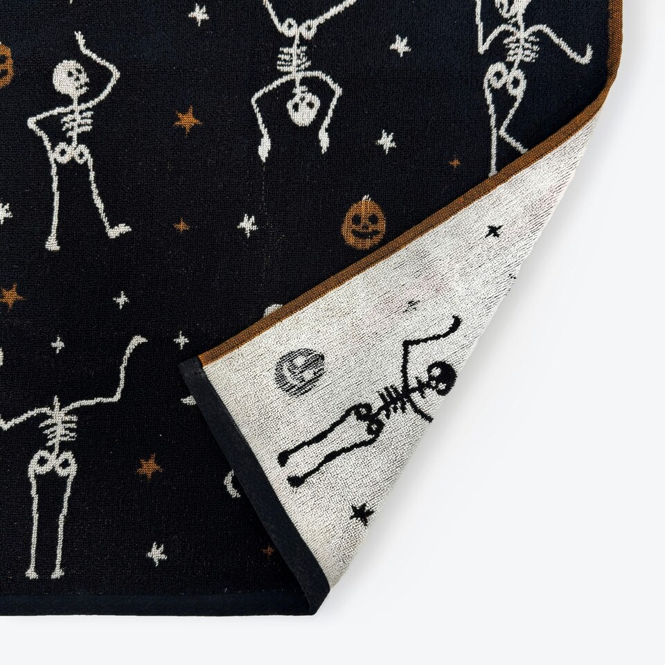 image 1 of Luxury Halloween Hand Towels Pack of 2 - 100% Cotton Spooky Tea Towels Black | Skeletons