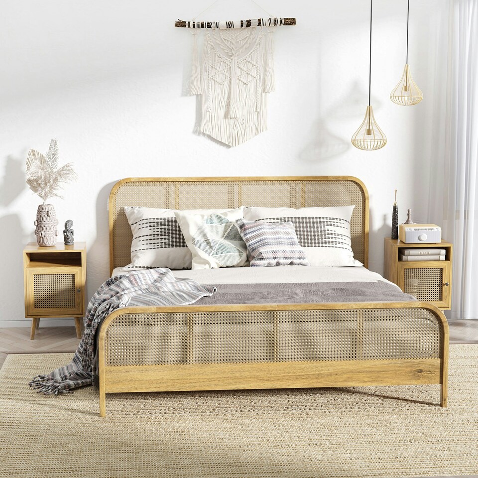 image 1 of HOMCOM Nightstand, Rattan Bedside Table, Sofa Side Table