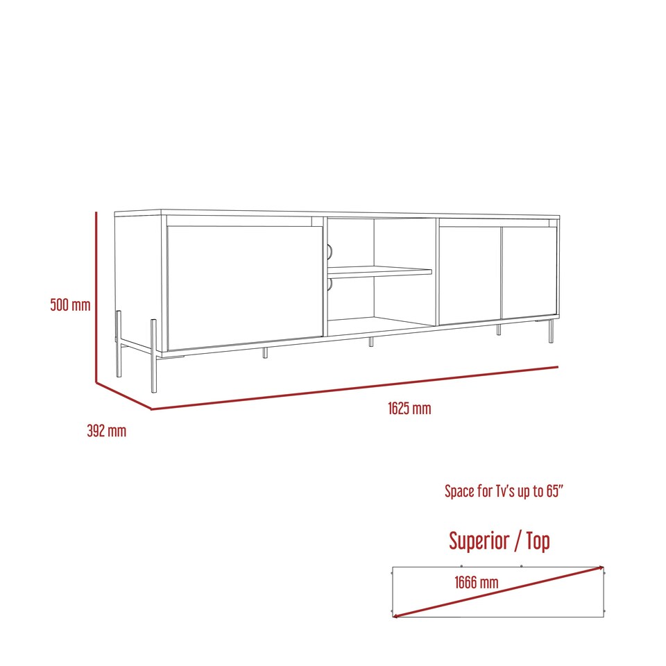 image 1 of Core Products Dallas, Ultra Wide TV Rack With 4 Doors H55cm x W162.5cm x D39.2cm White