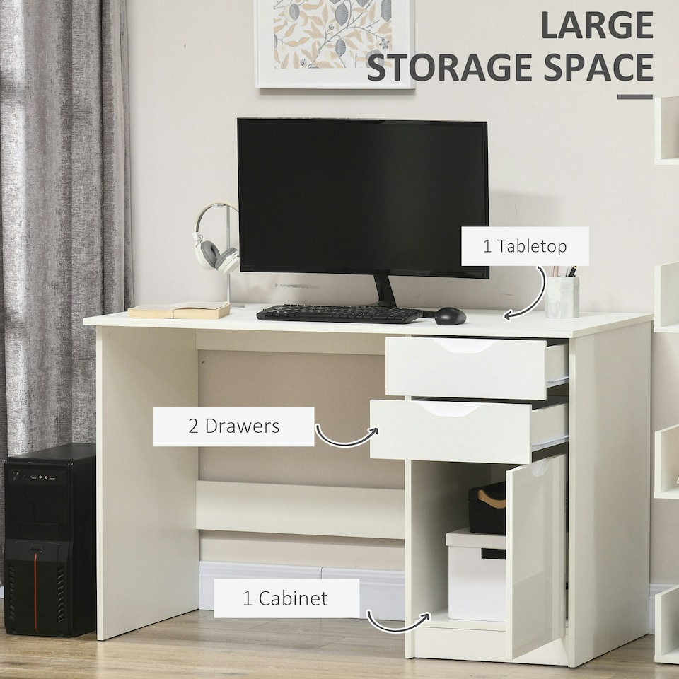 image 1 of HOMCOM Computer Desk w/ Drawers Modern Writing Workstation for Home Office