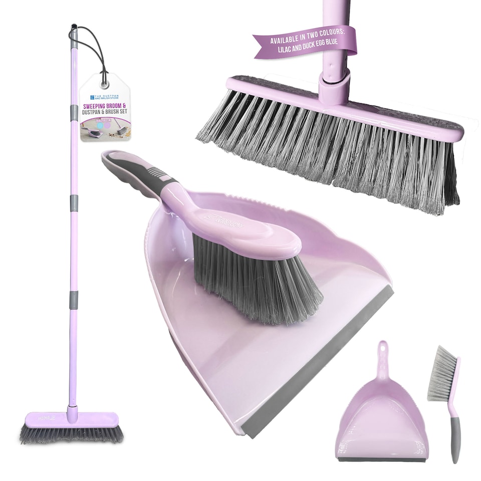 image 1 of 2-in-1 Indoor Sweeping Broom & Dustpan Set Ergonomic Floor Cleaning Kit | Multi | Lilac
