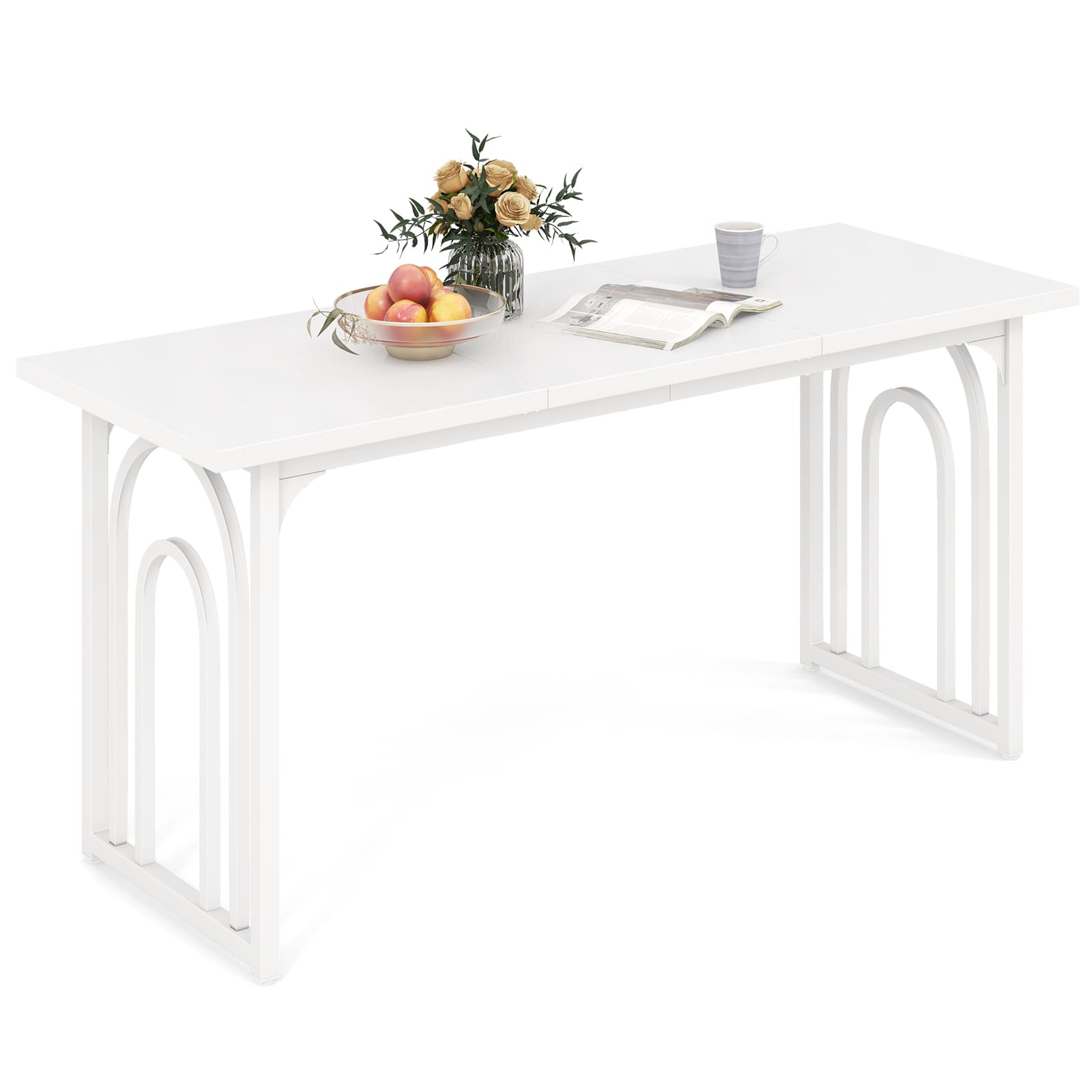 COSTWAY 6-8 People Dining Table 160cm Rectangular Kitchen Table w/ Metal Legs