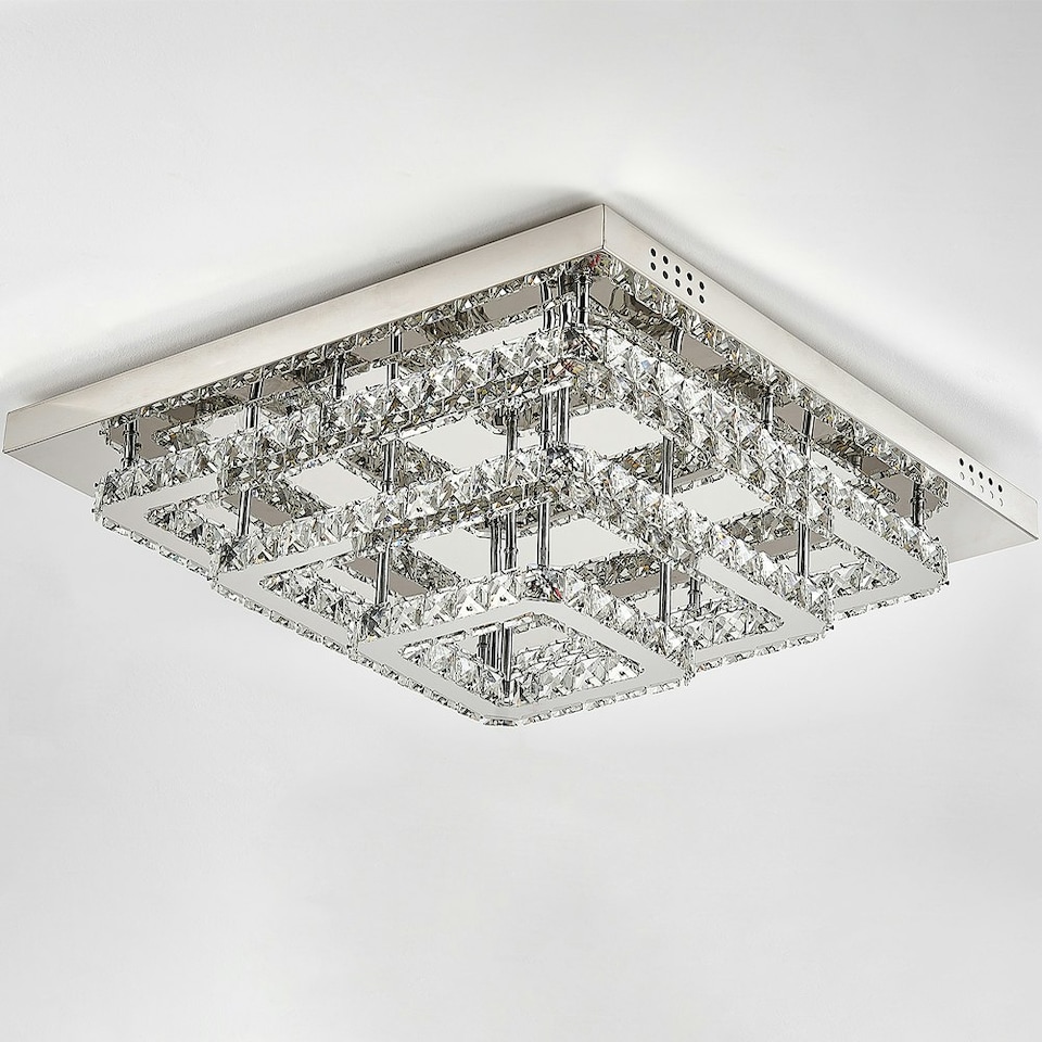 image 1 of Living and Home Square Large-size Glamourous Crystal LED Ceiling Light, 70cm W x 70cm Dx 18cmH