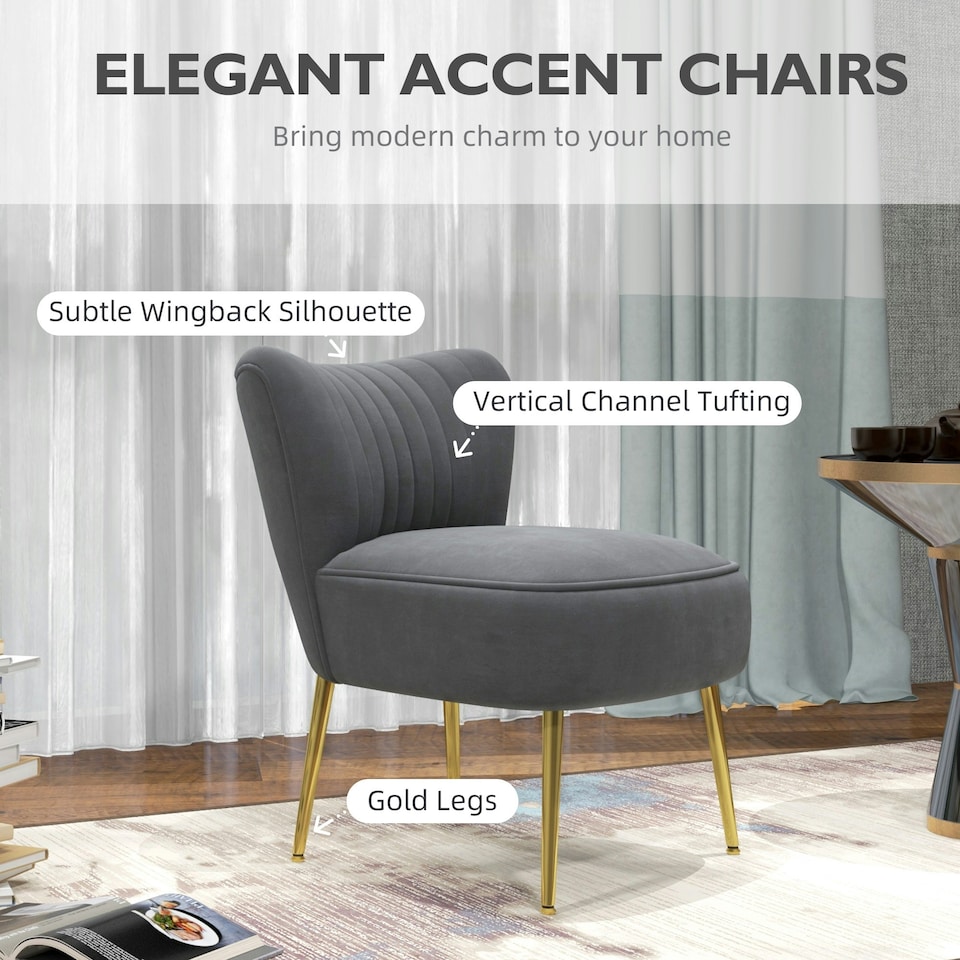 image 1 of HOMCOM Accent Chair Wingback Armless Chair for Bedroom Grey