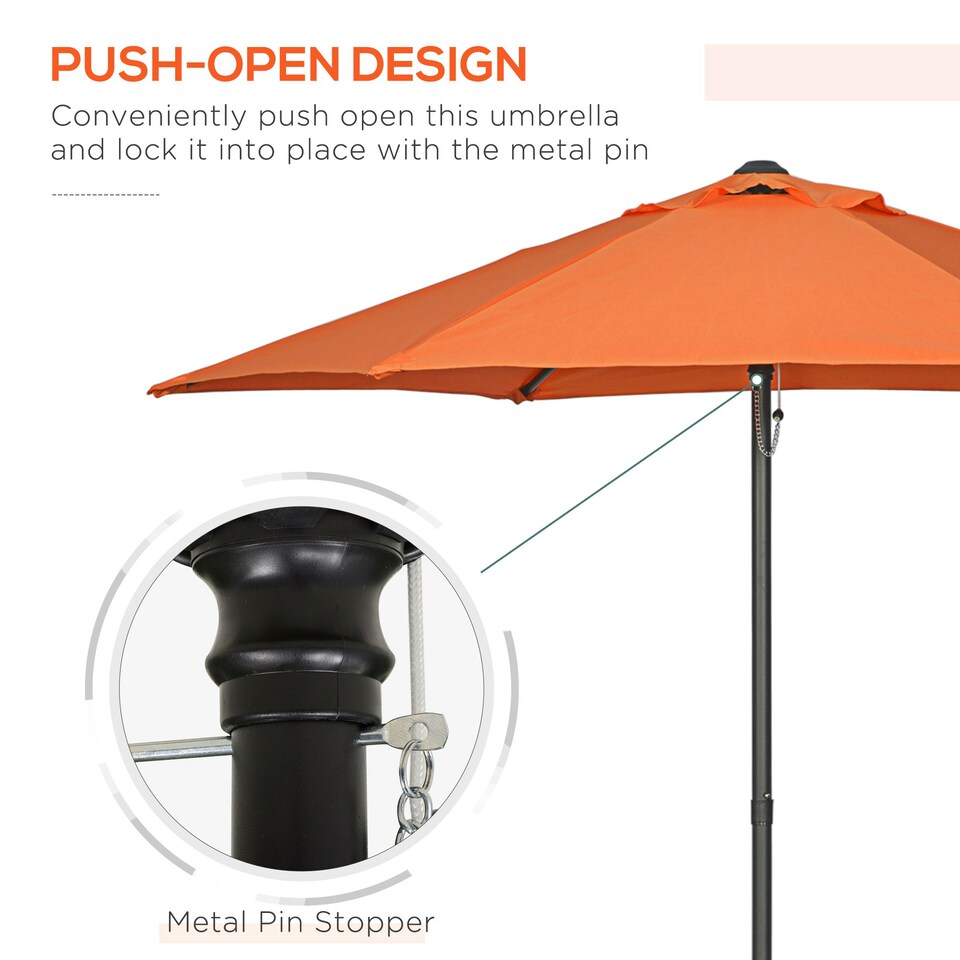 image 1 of Outsunny 2m Parasol Patio Umbrella, Outdoor Sun Shade with 6 Ribs Orange