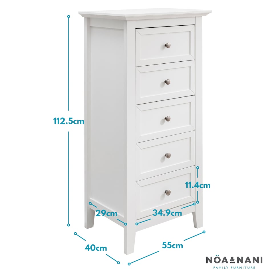 image 1 of Karlstad Chest of Drawers 5 Drawer Tall in Classic White