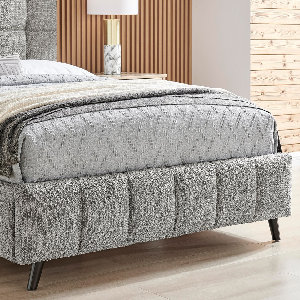 image 1 of 4ft6 Double Grey,Tall Headend Headboard Soft Fabric Boucle Upholstered Bed Frame