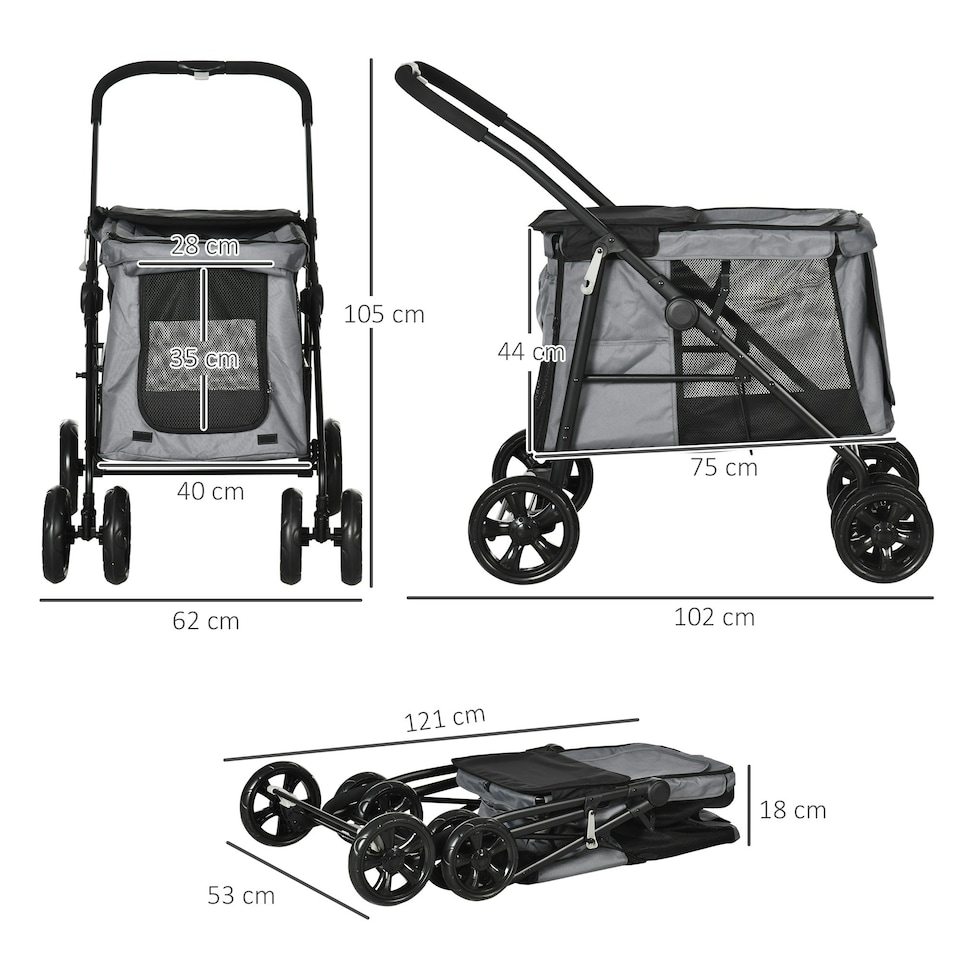 image 1 of PawHut One-click Foldable Pet Stroller w/ Mesh Windows, for Small Pets - Grey