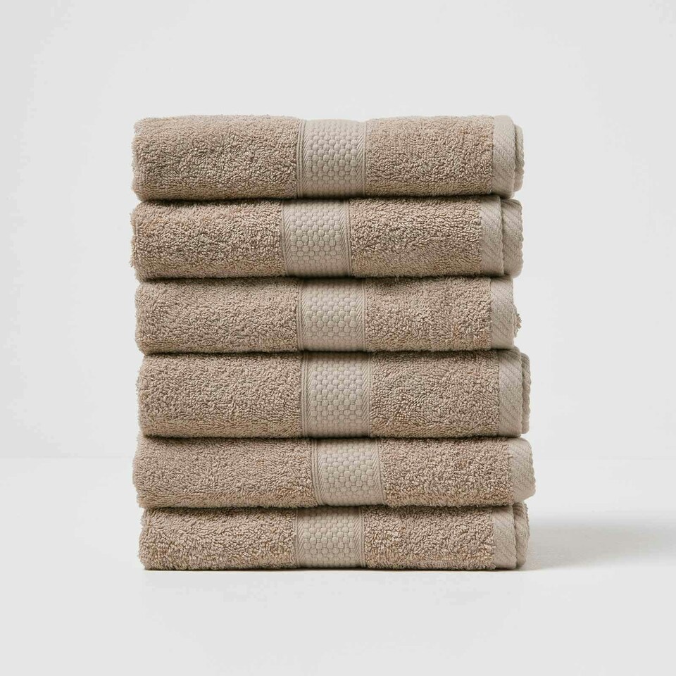 image 1 of Homescapes Turkish Cotton Hand Towel Set of 6 - Stone Cream