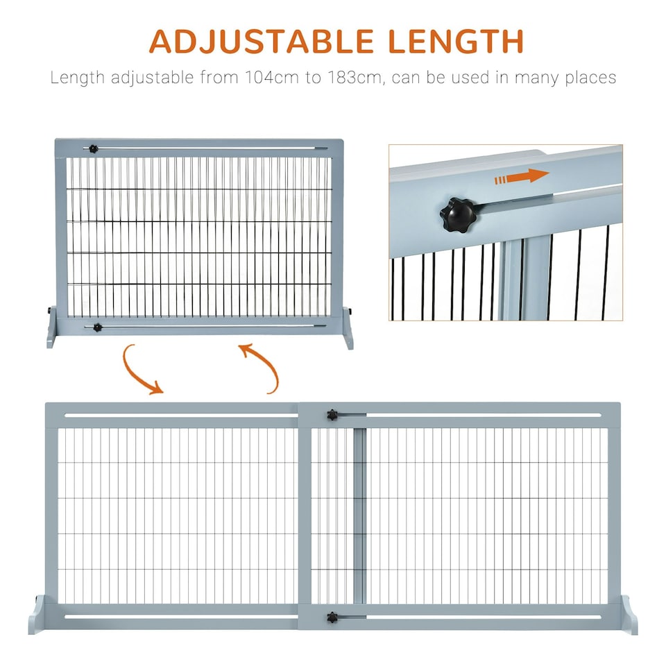 image 1 of PawHut Adjustable Wooden Pet Gate Freestanding Dog Barrier for Doorway, Grey