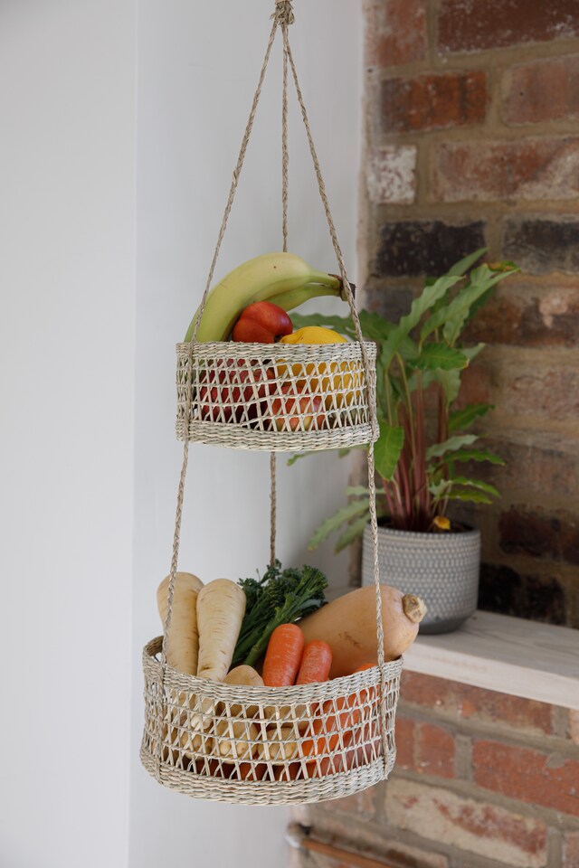 image 1 of Natural Elements 2-Tier Natural Seagrass Hanging Planter