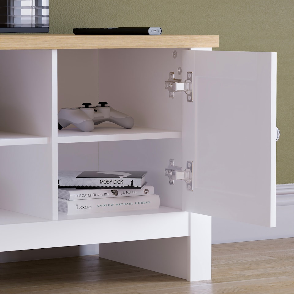 image 1 of Vida Designs Arlington 2 Door TV Unit Shaker Entertainment Storage, White & Oak | White | White & Oak | 1