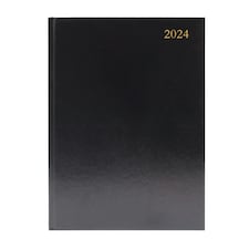 2024 A4 2 Pages Per Day Black Desk Diary