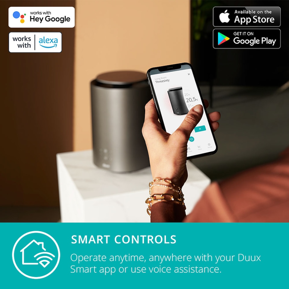 image 1 of Duux ThreeSixty 2 Smart Ceramic Fan Heater, 1800W Heating Power - Grey