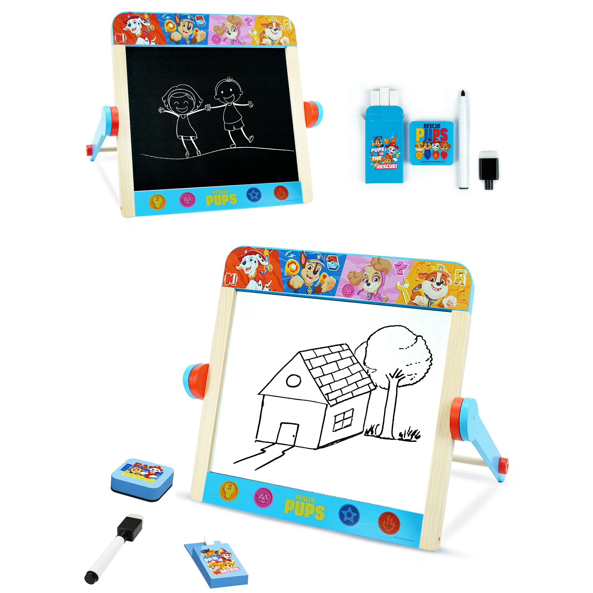 Paw Patrol Tabletop Easel for Kids, Dual-Sided Chalkboard & Whiteboard | Size: 2 Pack