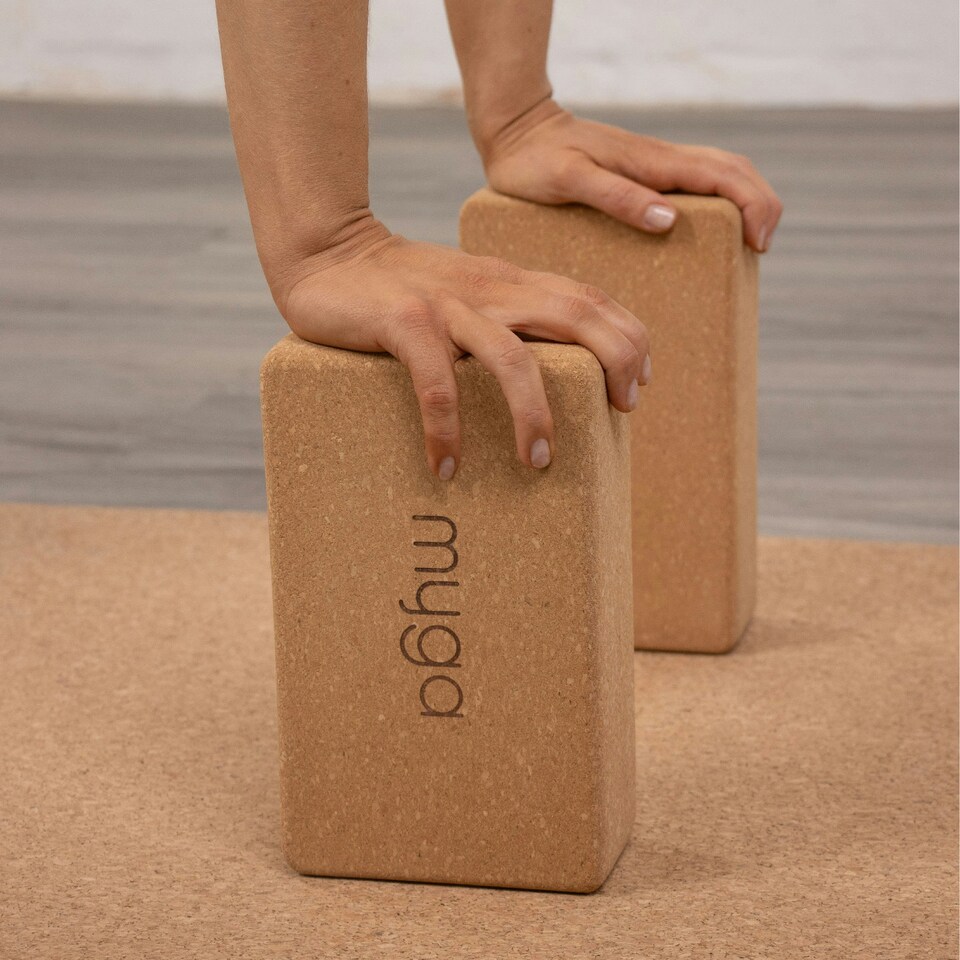image 1 of Myga Cork Yoga Mat, Pair of Cork Blocks Strap - Turquoise