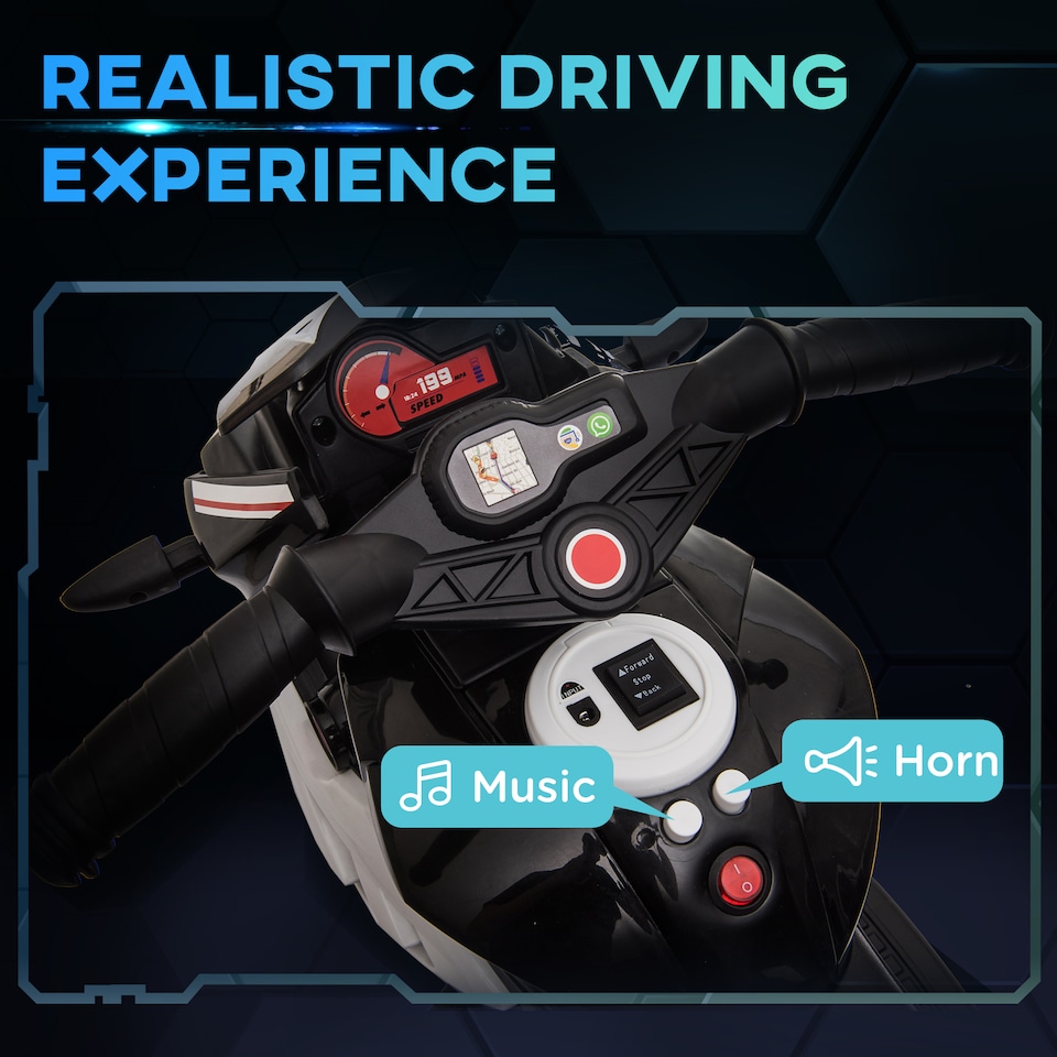 image 1 of HOMCOM Kids 6V Electric Ride On Motorcycle Electric Motorbike with Lights Music Horn 3 Wheel Outdoor Play Toy for 3-5 Years Black