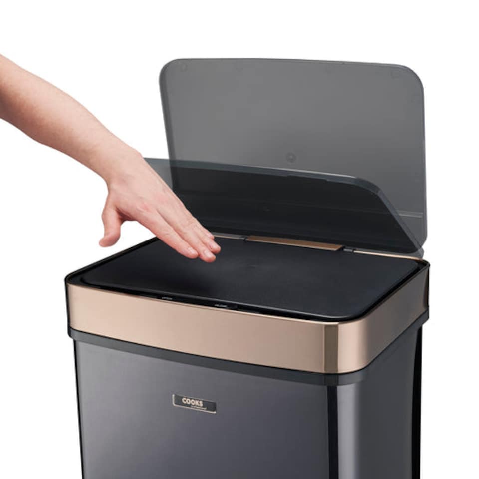 image 1 of Cooks Professional Recycling Sensor Bin 75L with Dual Compartments & Food Caddy | Black | Black & Copper