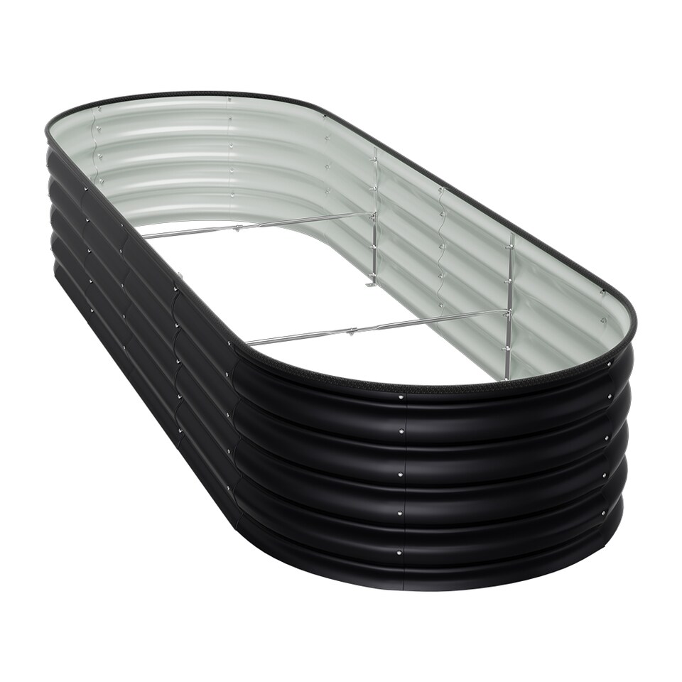 image 1 of Living and Home 2.4m Gardens Bed Oval-Shaped Galvanized Steel Garden Planter With Plant Support Trellis, Black | Black | 240cm W x 80cm D x 42cm H