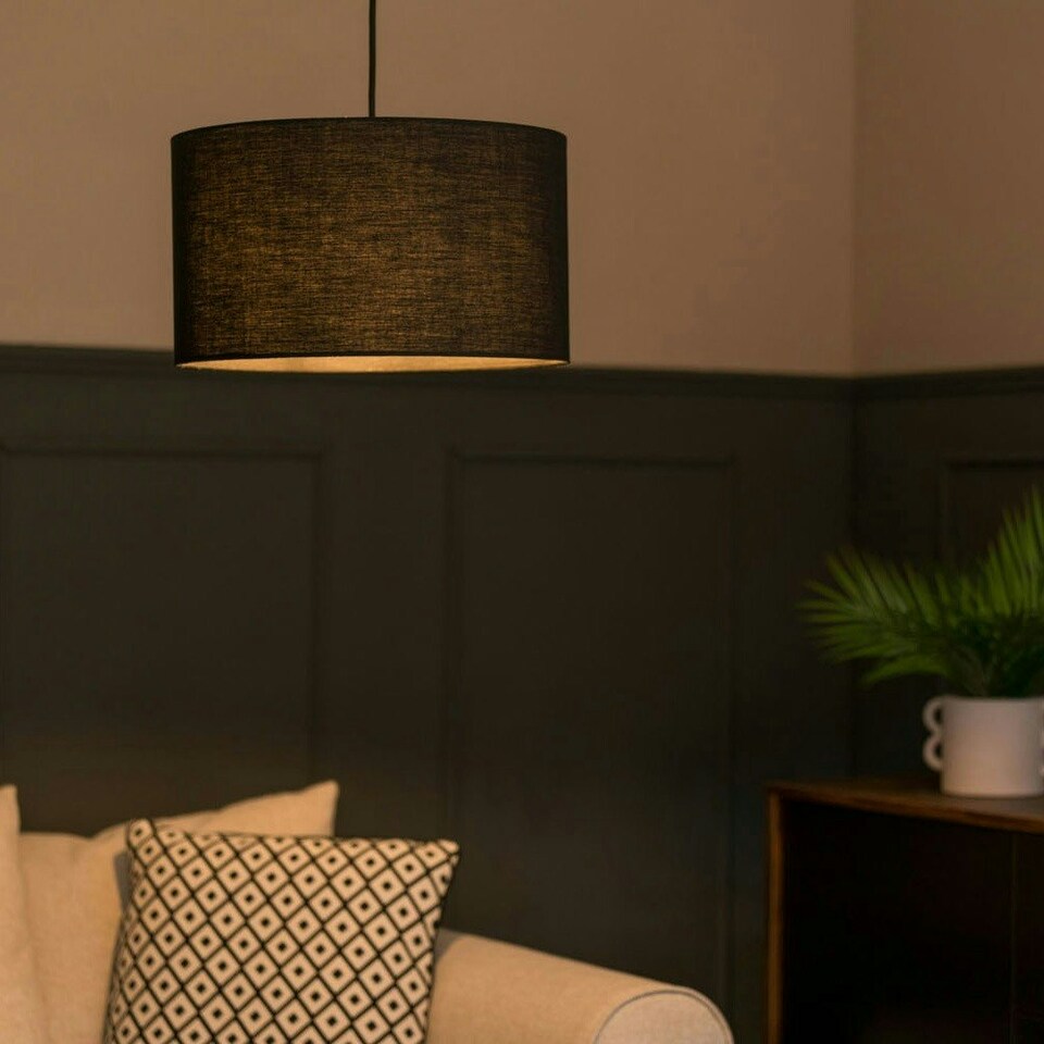 image 1 of ValueLights Reni Medium Black Fabric Pendant Shade
