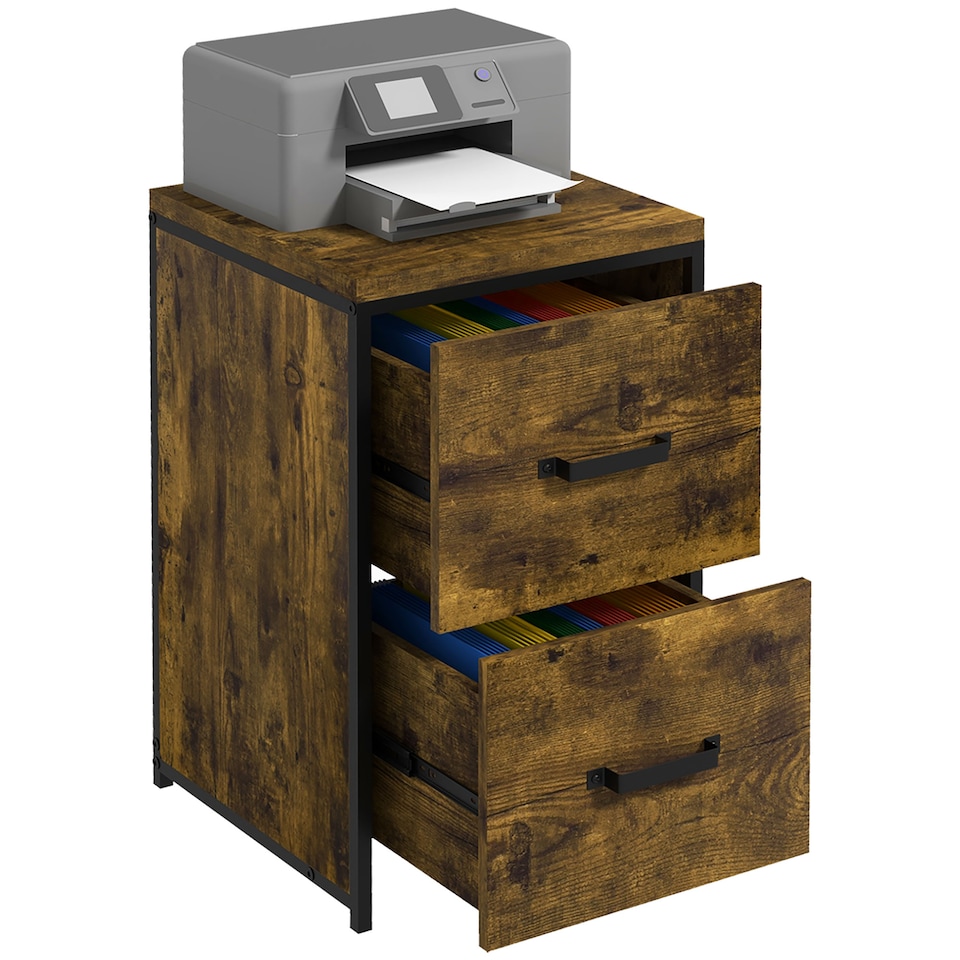 image 1 of Vinsetto 2-Drawer file Cabinet, Industrial filing cabinets for Home, Hanging File Folders, Vertical Home Office Organizer for A4 Size, Rustic Brown