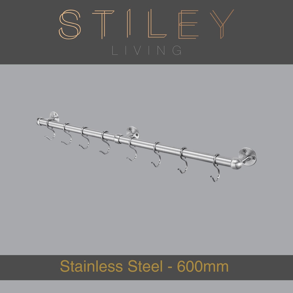 image 1 of Stiley Living Kitchen Utensil Rail, Wall Mounted Storage with S Hooks