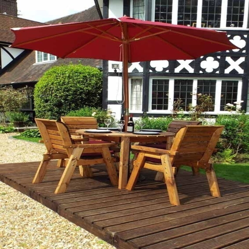 image 1 of Four Seater Round Table Set with Cushions - W230 x D230 x H98 - Fully Assembled - Burgundy