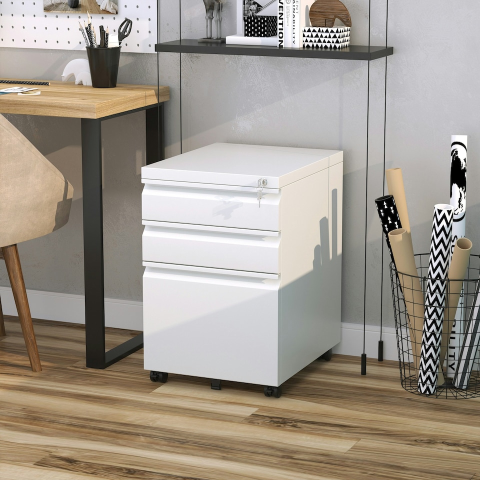 image 1 of Vinsetto 3 Drawer Vertical File Cabinet Lockable Metal Filling Cabinet