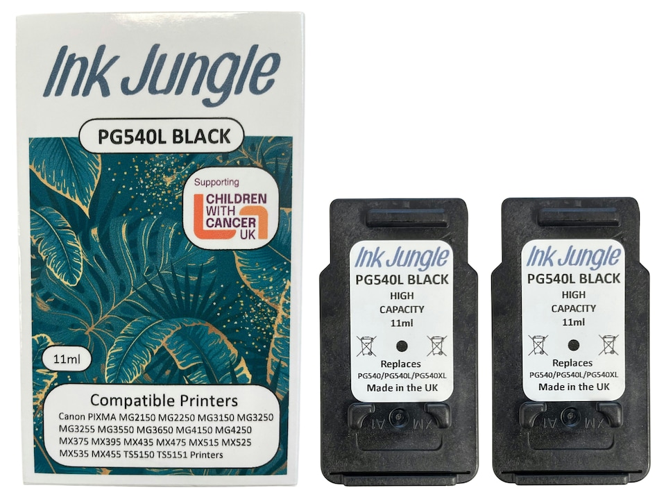 image 1 of 2x Canon PG540L Black Ink Cartridges | Black | 2x Refilled Canon PG540L Black Ink Cartridges | L | 2