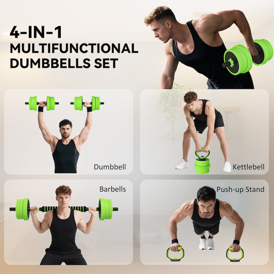 image 1 of SPORTNOW Weight Dumbbells Set, Barbell, Kettlebell, Push Up Stand, 20kg