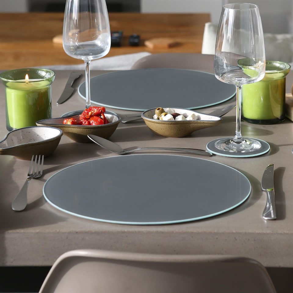 image 1 of Harbour Housewares 12pc Round Glass Placemats & Round Coasters Set - 30cm - Grey | Grey | Grey