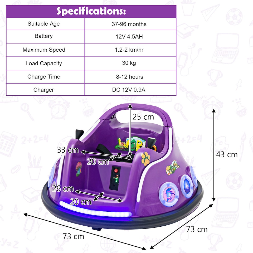 image 1 of COSTWAY 360° Swivel 12V Electric Ride On Car Kids Purple