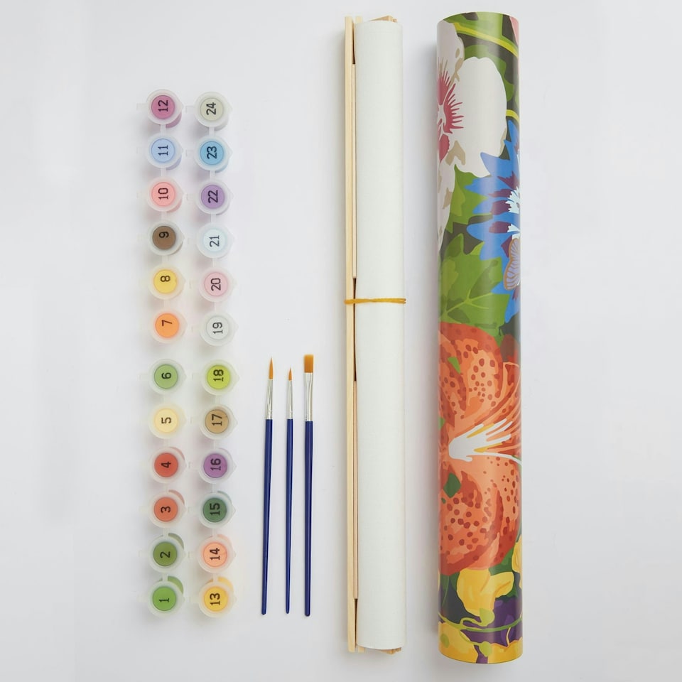 image 1 of RHS Paint By Numbers Hanging Kit With 24 Paints, 3 Brushes, 400 x 500 mm, Meadow