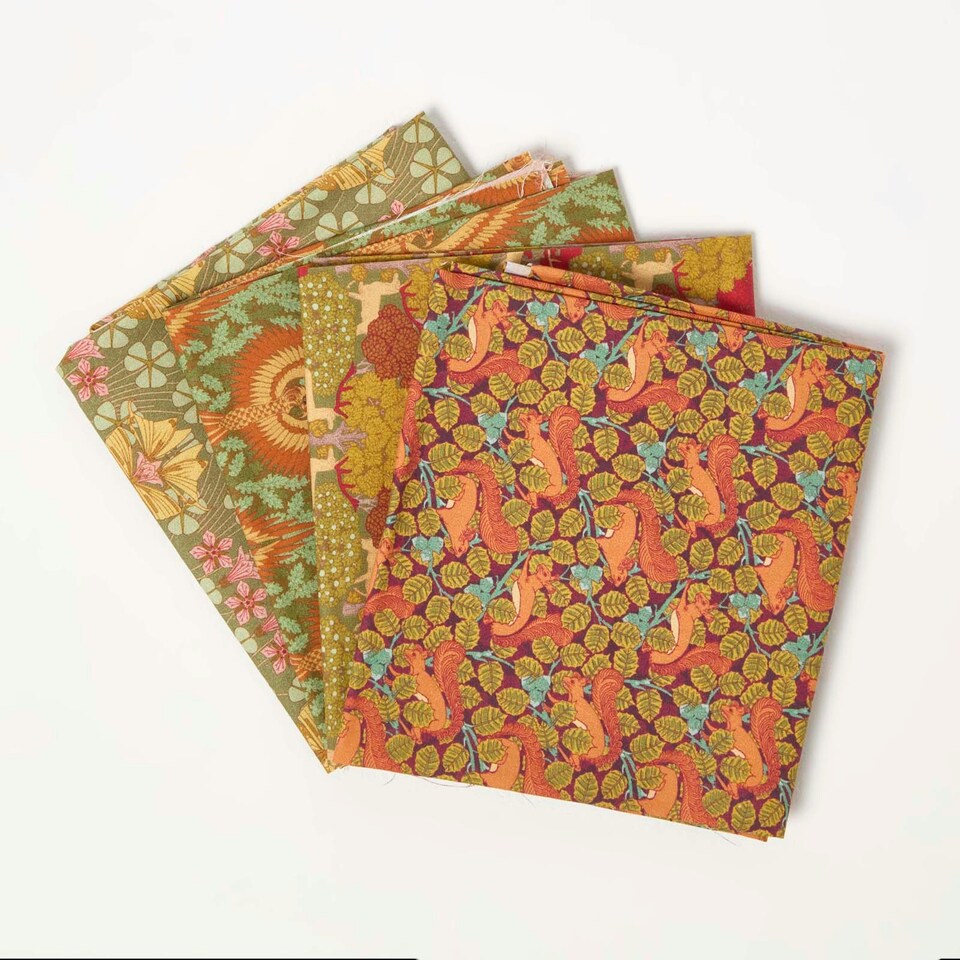 image 1 of Homescapes Set of 4 Art Deco Fat Quarters Fabric Bundles - Green Palette | Multi | 50 x 55 cm