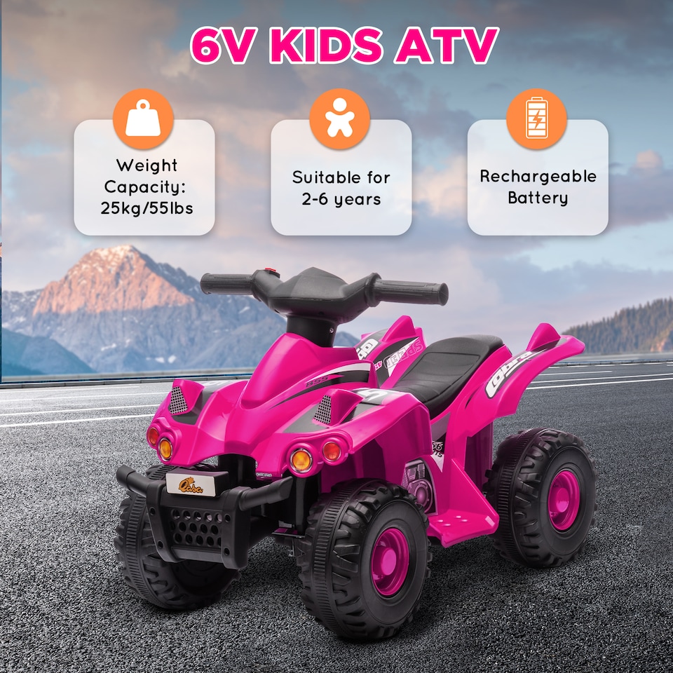 image 1 of AIYAPLAY 6V Kids Electric Quad Bike with Music, Forward Function, Pink