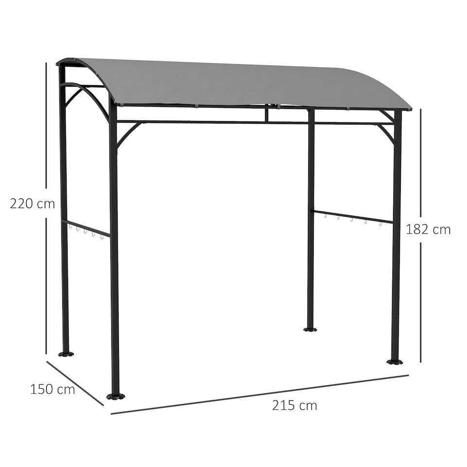 image 1 of Outsunny 2.2 x 1.5 m BBQ Grill Gazebo Tent, Garden Grill with Metal Frame, Curved Canopy and 10 Hooks, Outdoor Sun Shade, Grey